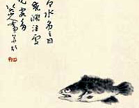 Zh-Da'  painting of fish with typical questioning and stubborn expression  